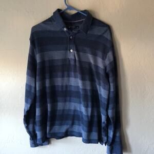 Daniel Cremieuxl Striped Blue Long Sleeve Polo Shirt Size XL